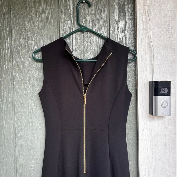 Calvin Klein Black Bodycon Dress | Size 4 | Sleek, Sculpted, Gold Zip Detail - Picture 7 of 10